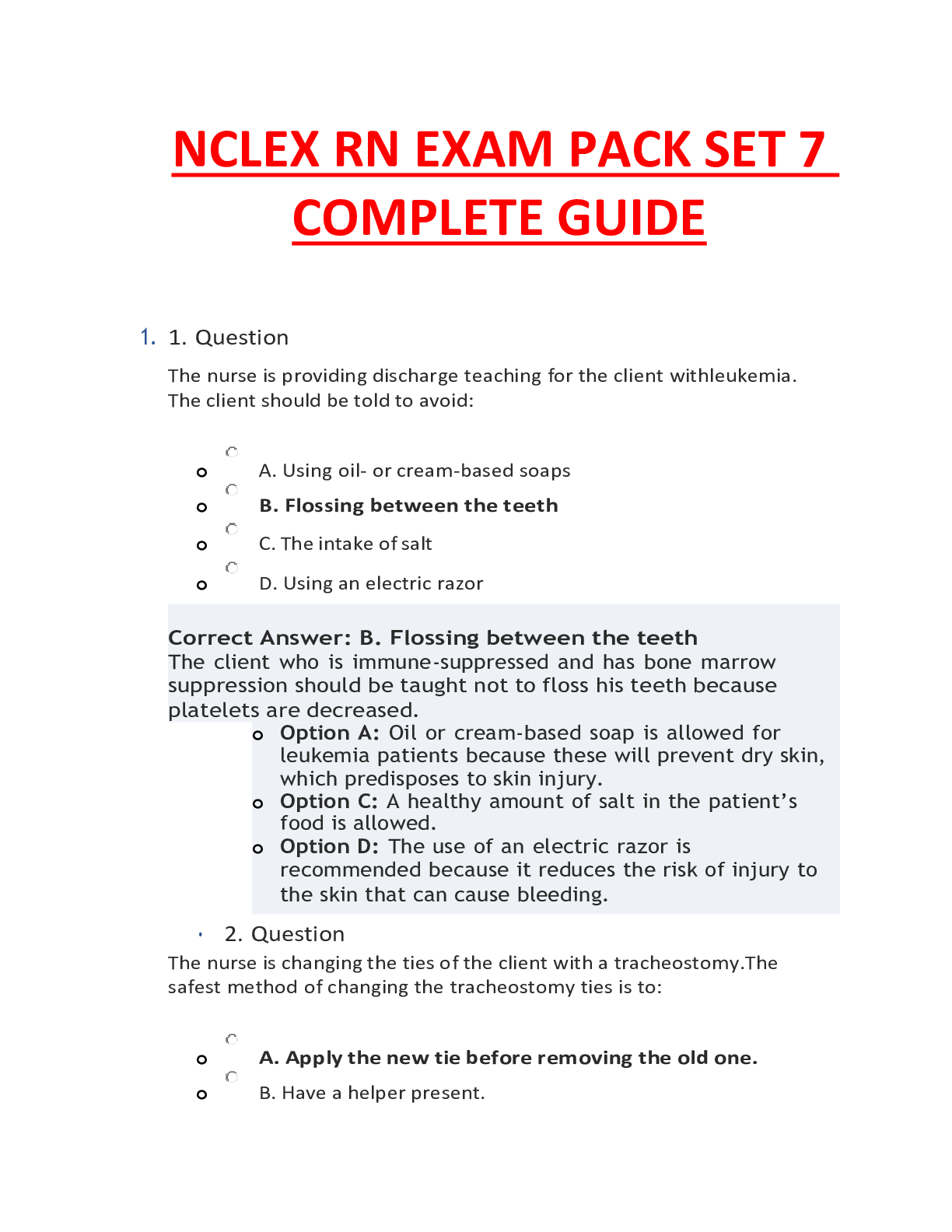 Preview image for NCLEX RN EXAM PACK SET 7 LATEST UPDATED SOLUTION,COMPLETE GUIDE RATED A+|CHAMBERLAIN COLLEGE.